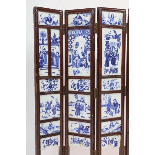 126 - A Chinese blue and white panelled seven-fold low screen, late 19th/early 20th century, the panels pa... 