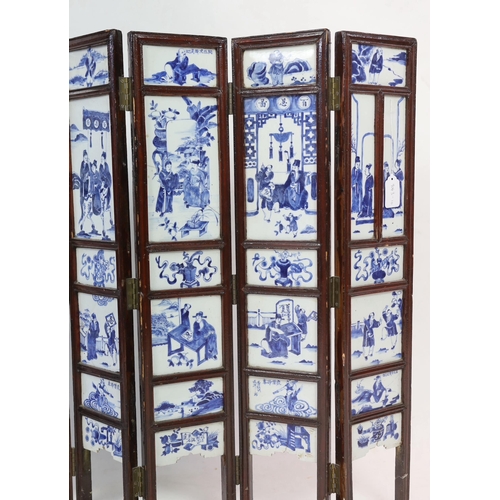 126 - A Chinese blue and white panelled seven-fold low screen, late 19th/early 20th century, the panels pa... 