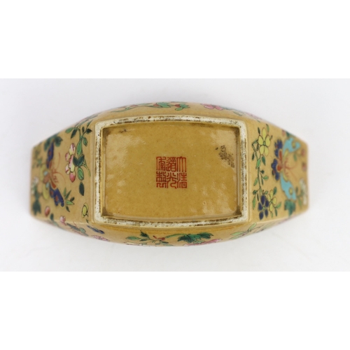 132 - A Chinese enamelled porcelain ingot-shaped cup stand, Daoguang seal mark and of the period (1821-50)... 