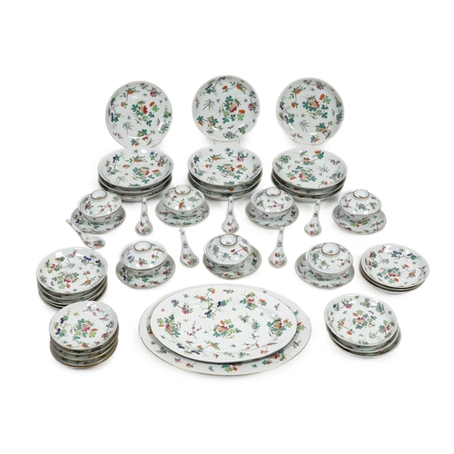 133 - A large Chinese famille rose table service, late Qing/early Republic period, each piece painted with... 