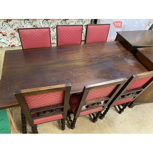 2025 - A Spanish style walnut rectangular refectory table, length 168cm, depth 84cm, height 78cm and six ma... 