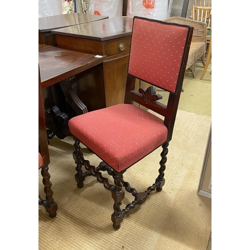 2025 - A Spanish style walnut rectangular refectory table, length 168cm, depth 84cm, height 78cm and six ma... 