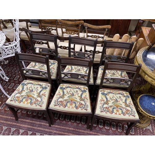 2057 - A set of six George IV mahogany dining chairs with tapestry drop in seats, height 85cm