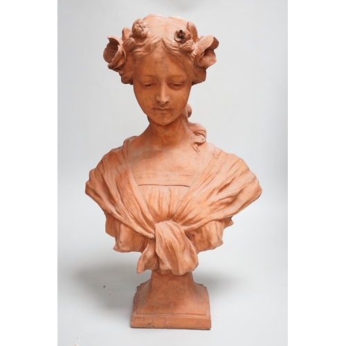 2339 - An Art Nouveau-style terracotta portrait bust of a young girl, 46cm high