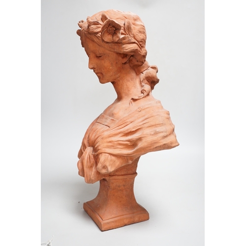 2339 - An Art Nouveau-style terracotta portrait bust of a young girl, 46cm high