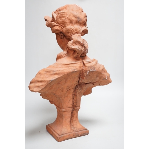 2339 - An Art Nouveau-style terracotta portrait bust of a young girl, 46cm high