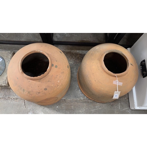 3 - A pair of vintage terracotta rhubarb forcing pots, diameter 31cm, height 35cm