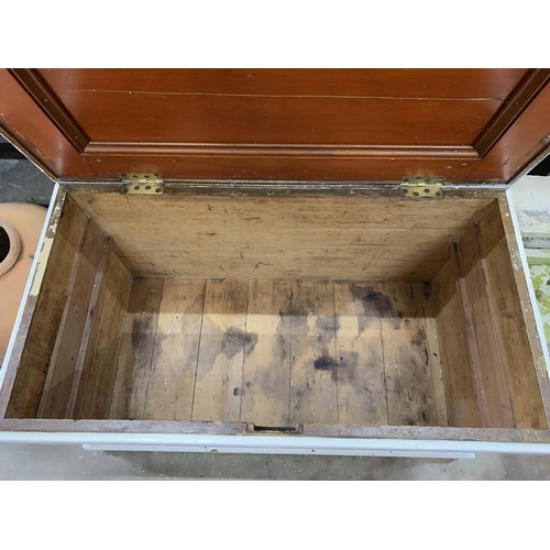 4 - A Victorian white painted trunk, width 94cm, depth 50cm, height 50cm