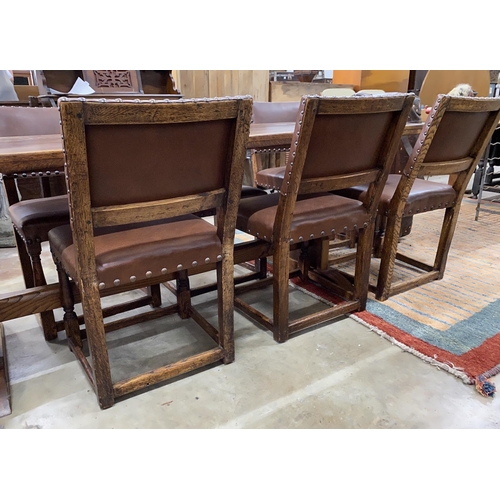 46 - An 18th century style rectangular oak refectory dining table, length 214cm, depth 78cm, height 75cm ... 