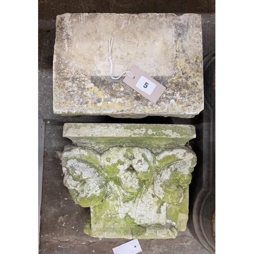 5 - A pair of stone capitals, width 26cm, depth 18cm, height 24cm