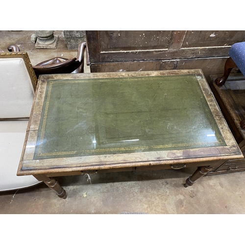 51 - A Victorian mahogany two drawer writing table, width 121cm, depth 74cm, height 76cm