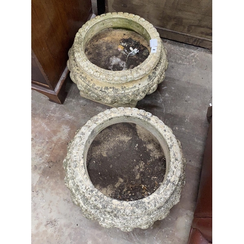 8 - A pair of reconstituted stone circular garden planters, diameter 46cm, height 34cm