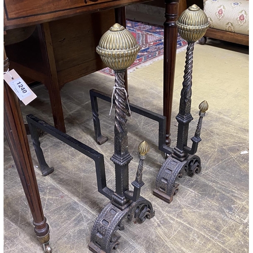 1039 - A pair of Victorian brass mounted cast iron andirons, height 62cm