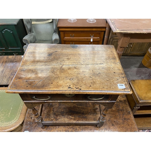 1044 - An early 18th century rectangular oak low side table, width 70cm, depth 47cm, height 66cm