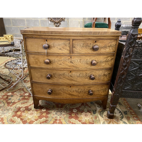 1081 - A Regency faded mahogany bow front chest of drawers, width 100cm, depth 50cm, height 102cm