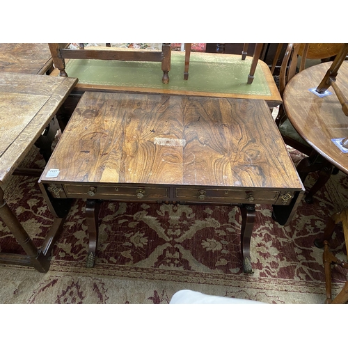 1087 - A Regency gilt metal mounted rosewood sofa table, width 95cm, depth 62cm, height 73cm