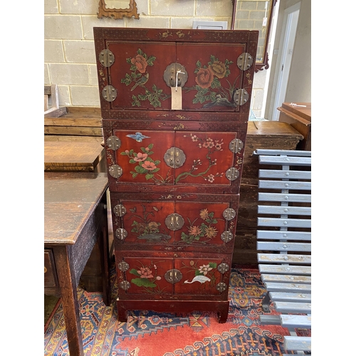 1103 - A Chinese lacquer four section cabinet, width 51cm, depth 31cm, height 128cm