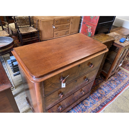 1106 - A small Victorian mahogany three drawer chest, width 96cm, depth 49cm, height 97cm