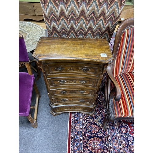 1107 - A small 18th century Italian walnut concave front chest of drawers, width 55cm, depth 28cm, height 8... 