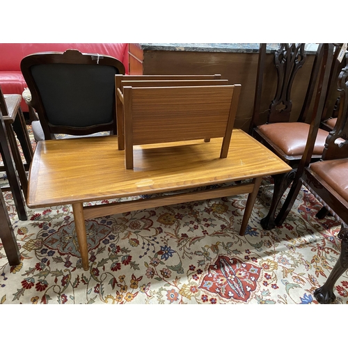 103 - A mid century rectangular teak coffee table, length 118cm, depth 65cm, height 44cm together with a m... 