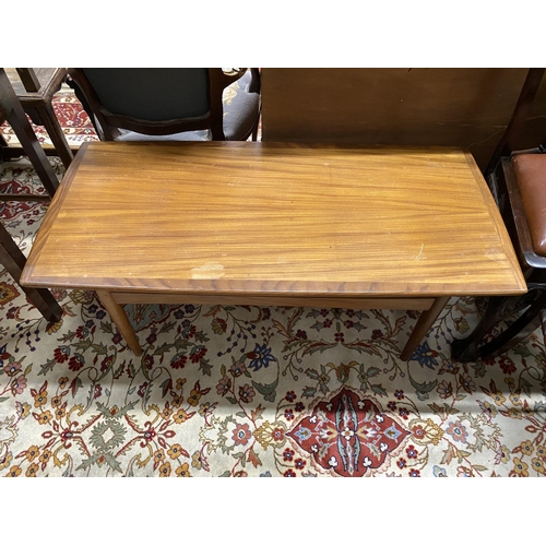 103 - A mid century rectangular teak coffee table, length 118cm, depth 65cm, height 44cm together with a m... 