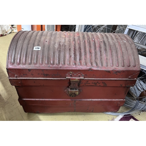 108 - A vintage painted domed top tin trunk, width 61cm, depth 42cm, height 44cm