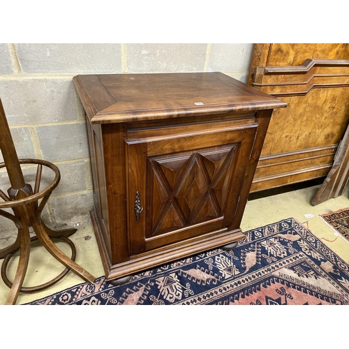 112 - An 18th century style French cherry side cabinet, width 82cm, depth 51cm, height 92cm