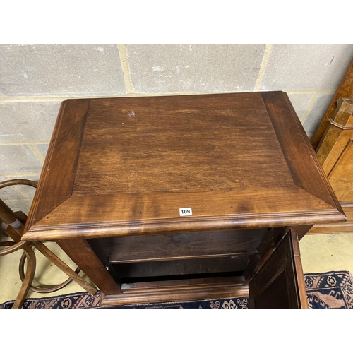 112 - An 18th century style French cherry side cabinet, width 82cm, depth 51cm, height 92cm