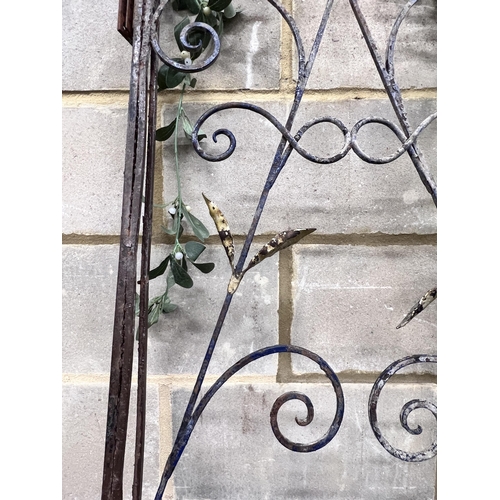 113 - A pair of vintage French wrought iron gates, width 110cm, height 250cm