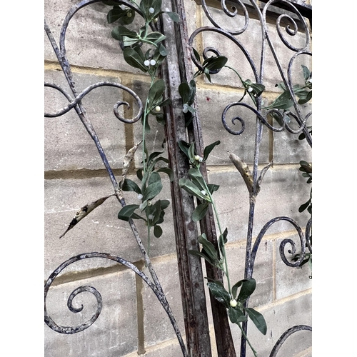 113 - A pair of vintage French wrought iron gates, width 110cm, height 250cm