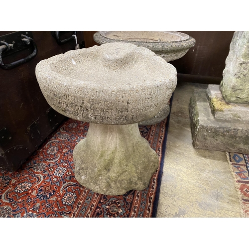 1 - Two reconstituted stone bird baths, larger diameter 47cm and height 36cm