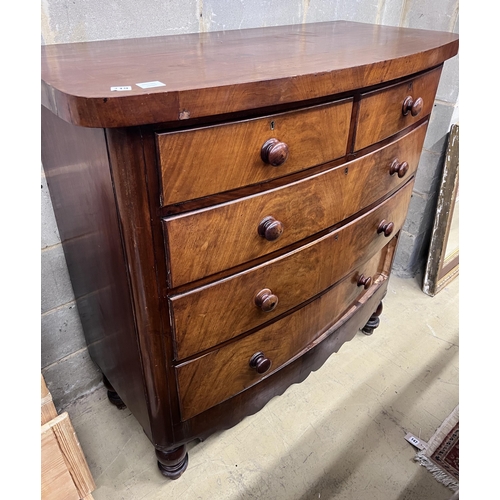 119 - A Victorian mahogany five drawer bowfront chest, width 121cm, depth 56cm, height 123cm