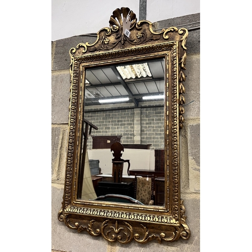 120 - A George II giltwood mirror, later plate, width 45cm, height 80cm