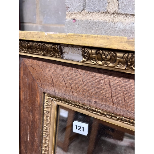 121 - A Victorian rectangular oak and gilt composition wall mirror, width 76cm, height 87cm