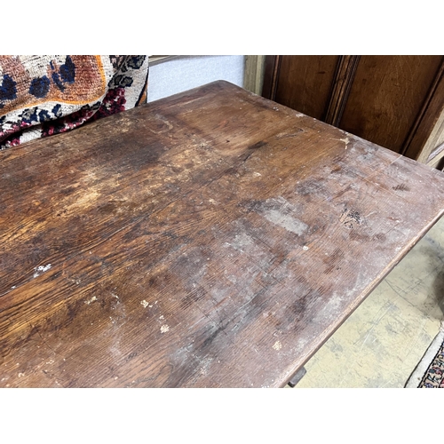 13 - A 1920's rectangular oak dining table, length 145cm, depth 74cm, height 76cm