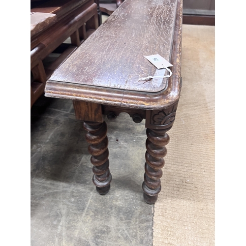 26 - A Victorian oak window seat, length 122cm, depth 25cm, height 47cm