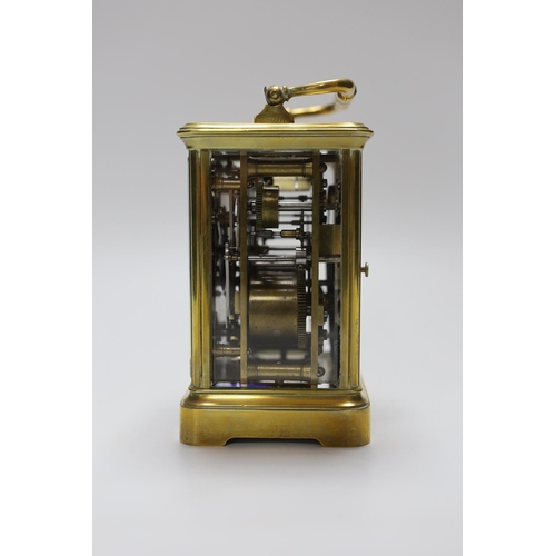 260 - A cased Waterhouse & Sons repeating carriage clock, 27cm high, in travelling case