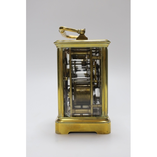 260 - A cased Waterhouse & Sons repeating carriage clock, 27cm high, in travelling case