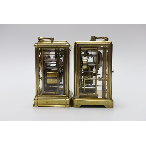 267 - Two French brass carriage clocks, one Leroy et Fils, Palais Royale, 14cm