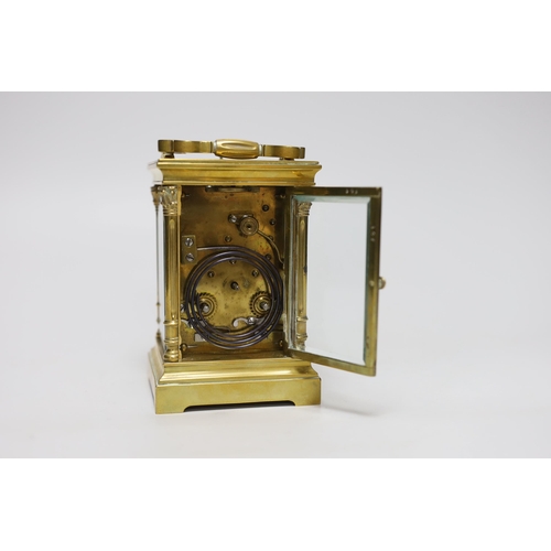 271 - An early 20th century brass repeating carriage clock with silvered dial, 16cm high