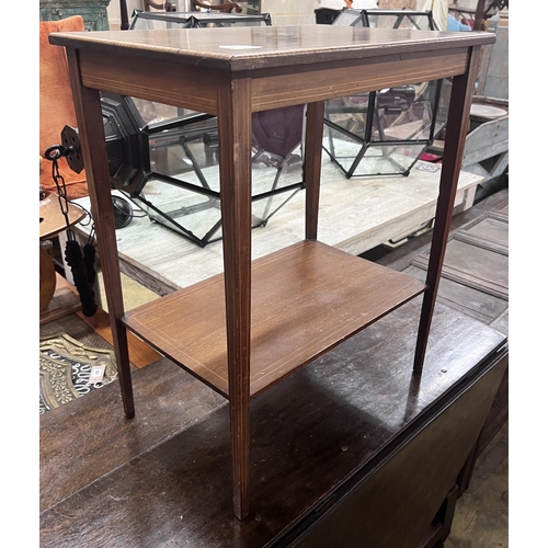 28 - An Edwardian rectangular marquetry inlaid mahogany two tier occasional table, width 80cm, depth 40cm... 