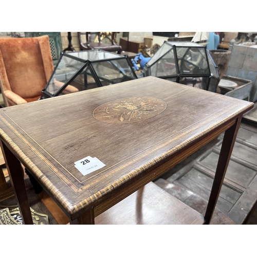 28 - An Edwardian rectangular marquetry inlaid mahogany two tier occasional table, width 80cm, depth 40cm... 