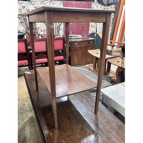 28 - An Edwardian rectangular marquetry inlaid mahogany two tier occasional table, width 80cm, depth 40cm... 