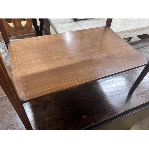 28 - An Edwardian rectangular marquetry inlaid mahogany two tier occasional table, width 80cm, depth 40cm... 