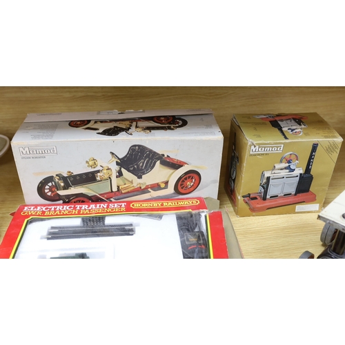 309 - A Hornby Railways GWR passenger set, a Mamod steam roadster,   a Mamod steam engine SP 2, all boxed,... 