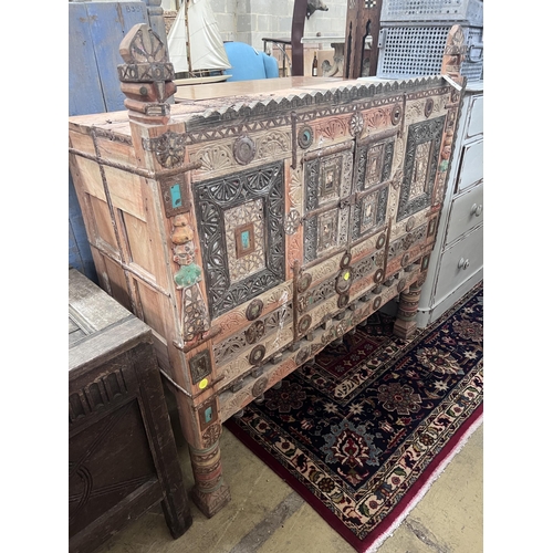 31 - An Indian painted carved hardwood cabinet, width 124cm, depth 43cm, height 125cm