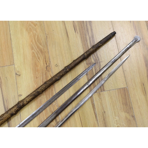 315 - A late 19th century dress sword, 87cm blade, and a bamboo-effect sword stick