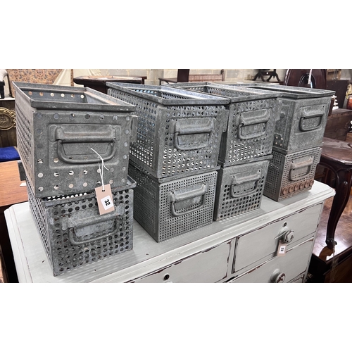 32 - Eight industrial style galvanised metal drawers, width 36cm, depth 21cm, height 21cm