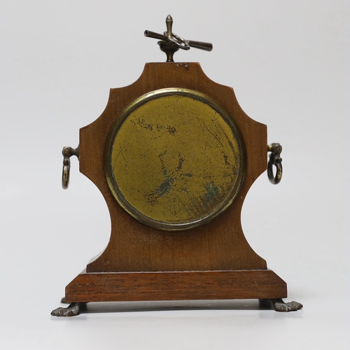 320 - A small mahogany mantel timepiece with key, the dial inscribed B W Fase, 21cm high