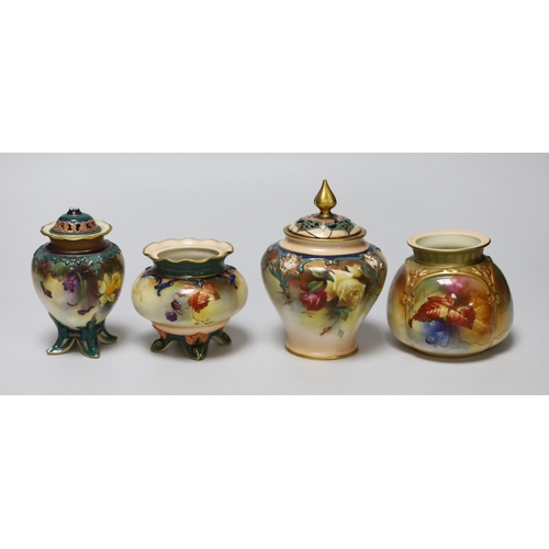 321 - Six Royal Worcester ornamental vases, tallest 13cm, and two Harleys Worcester pots